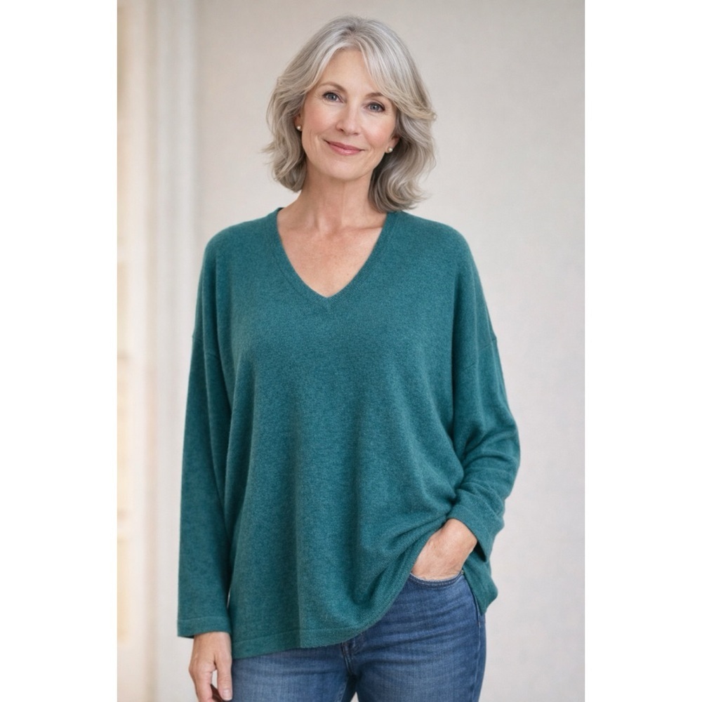 VGUC eskandar x Neiman Marcus 100% Cashmere Teal V-Neck Pullover Sweater L/XL